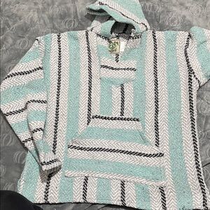 Cozy Striped Women's Jacket - Aqua and White